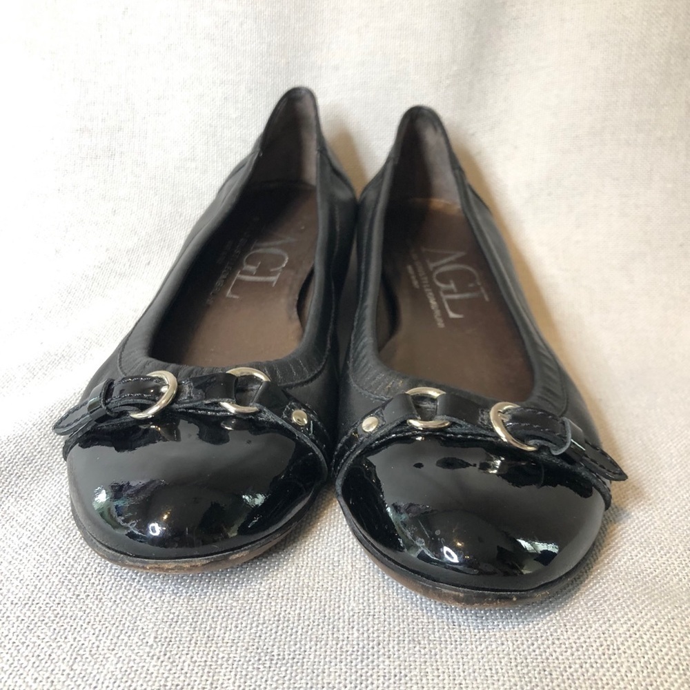 AGL Attilio Giusti Leombruni black cap toe leather ballet flats, size eu 41 - Picture 3 of 10